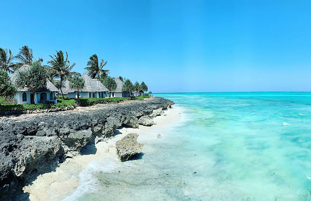 Aerial drone view of a Zanzibar beach